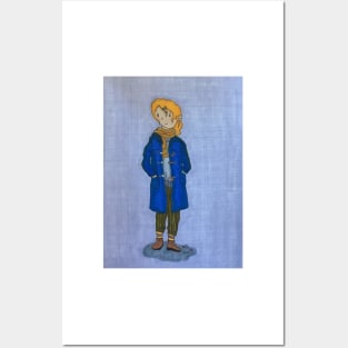 Girl In Blue Toggle Coat Cute Autumn Marker Illustration Posters and Art